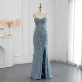 Feathers Spaghetti Straps Side Slit Prom Dress